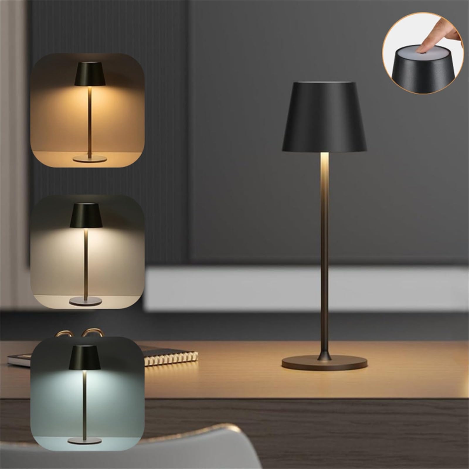 1 x dotykowa lampa stołowa LED do ładowania z 3 kolorami światła (złota)