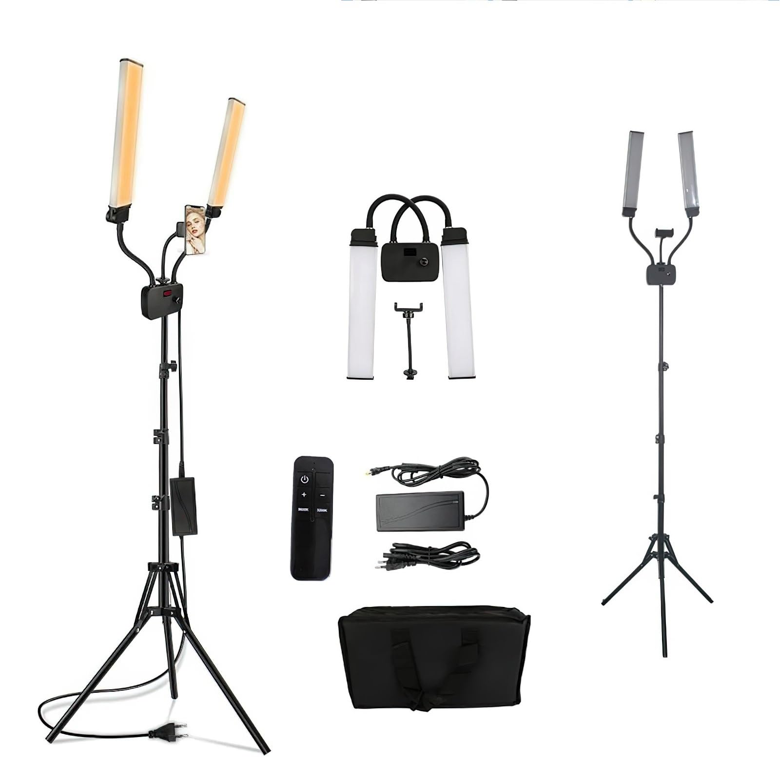 Lampada Ciglia A Doppio Braccio, Lampada Di Bellezza 45W Con Treppiede Regolabile, Lampada Led 3000K-5600K Con 2 Supporti Telefono, Per Trucco, Manicure, Tatuaggio, Fotografia, Live Streaming