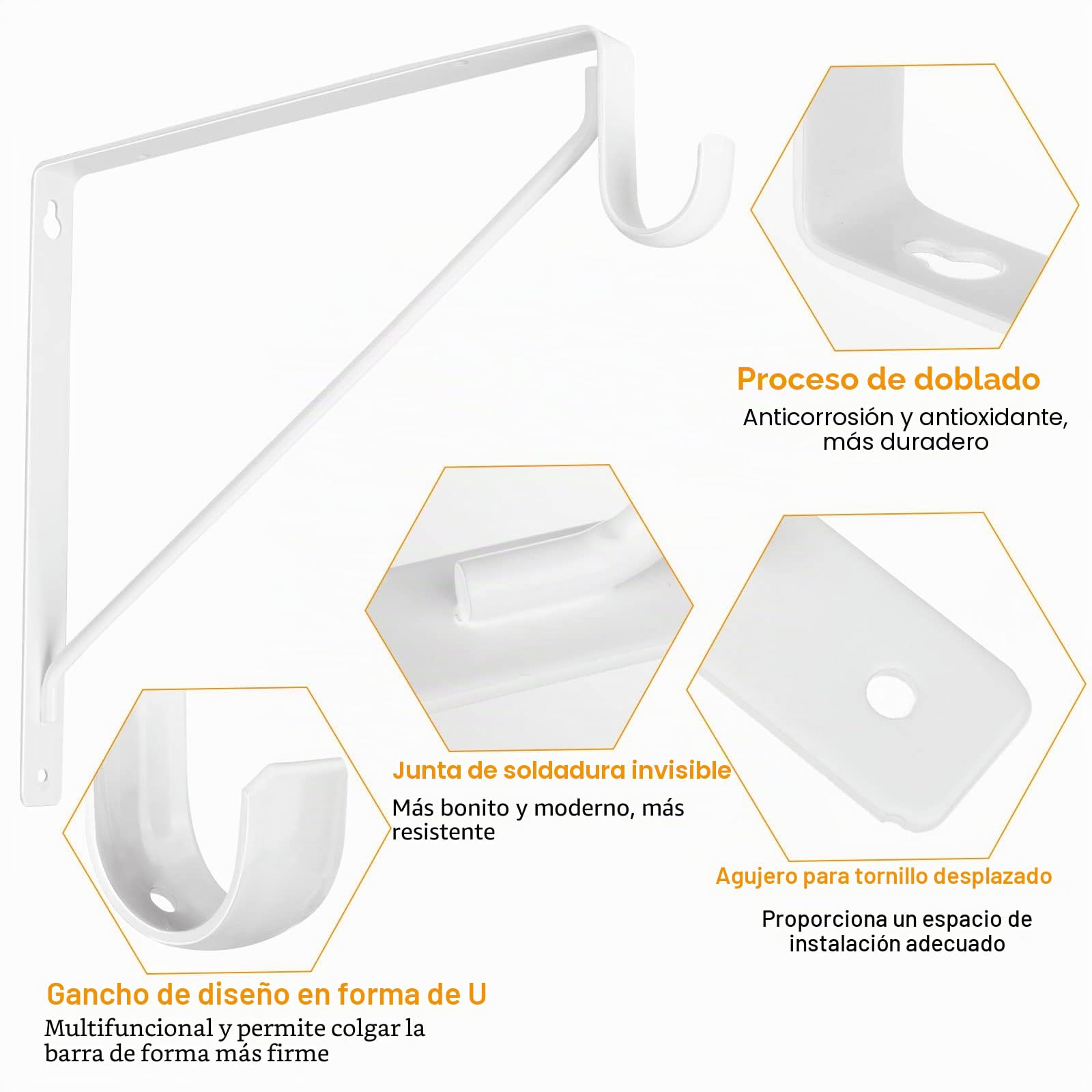 Holdware Paquete de 4 soportes resistentes para barra de armario de 11 x 10.2 x 1 pulgadas, ganchos de soporte para estante de barra de armario, estantes montados en la pared y soportes de barra con