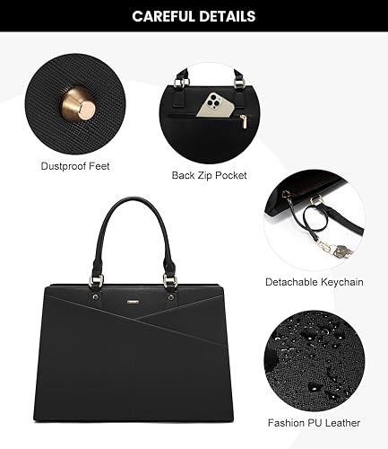 Miniatura 6 de LOVEVOOK Bolsa de mano para laptop para mujer, bolsa de trabajo de cuero para negocios, oficina, maletín para computadora con embrague pequeño, apto