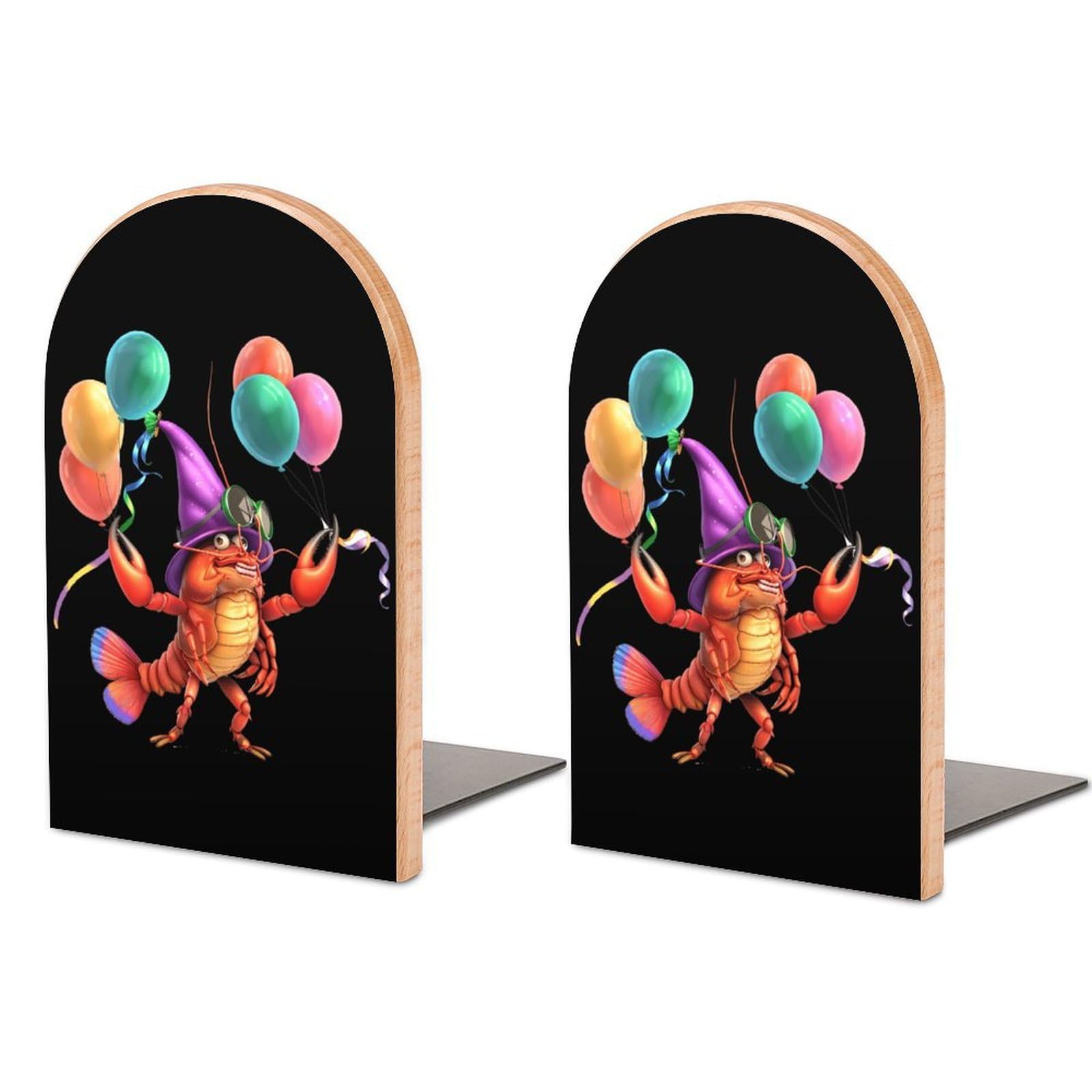Mardi And Gras Crawfish Book Ends Wood Non-Slip Books Stand Book Holders Book Stopper Organizer for Shelves Home Office