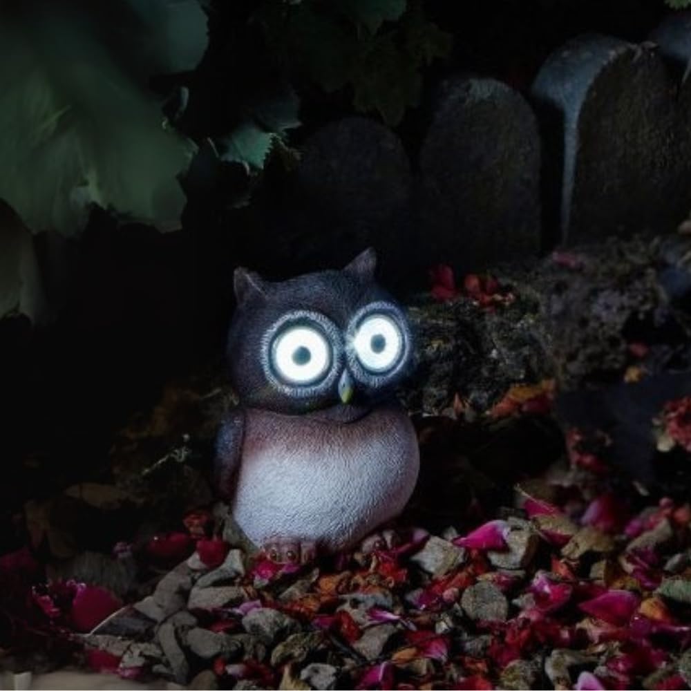 Garden Mile Owl Garden Solar Ornaments Woodland Animal Novelty Lighting Garden Solar Lights Outdoor Waterproof Light Up Resin Statue For Patio, Flowerbeds, Pathway