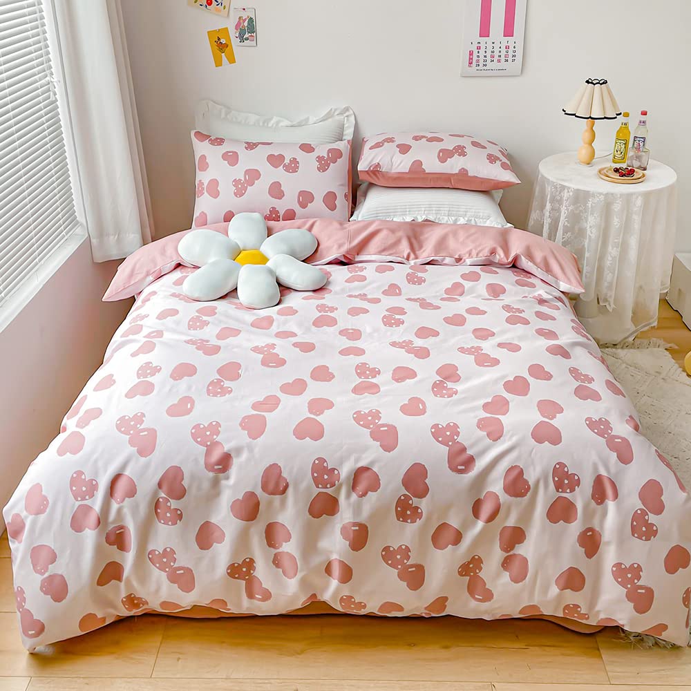 BHUSB 3 Piece Full Bedding Sets Pink Pig Print Kids Queen Duvet Cover Set for Girls Women Soft Cotton Cartoon Comforter Covers for Bedding Collection Full Zipper Closure