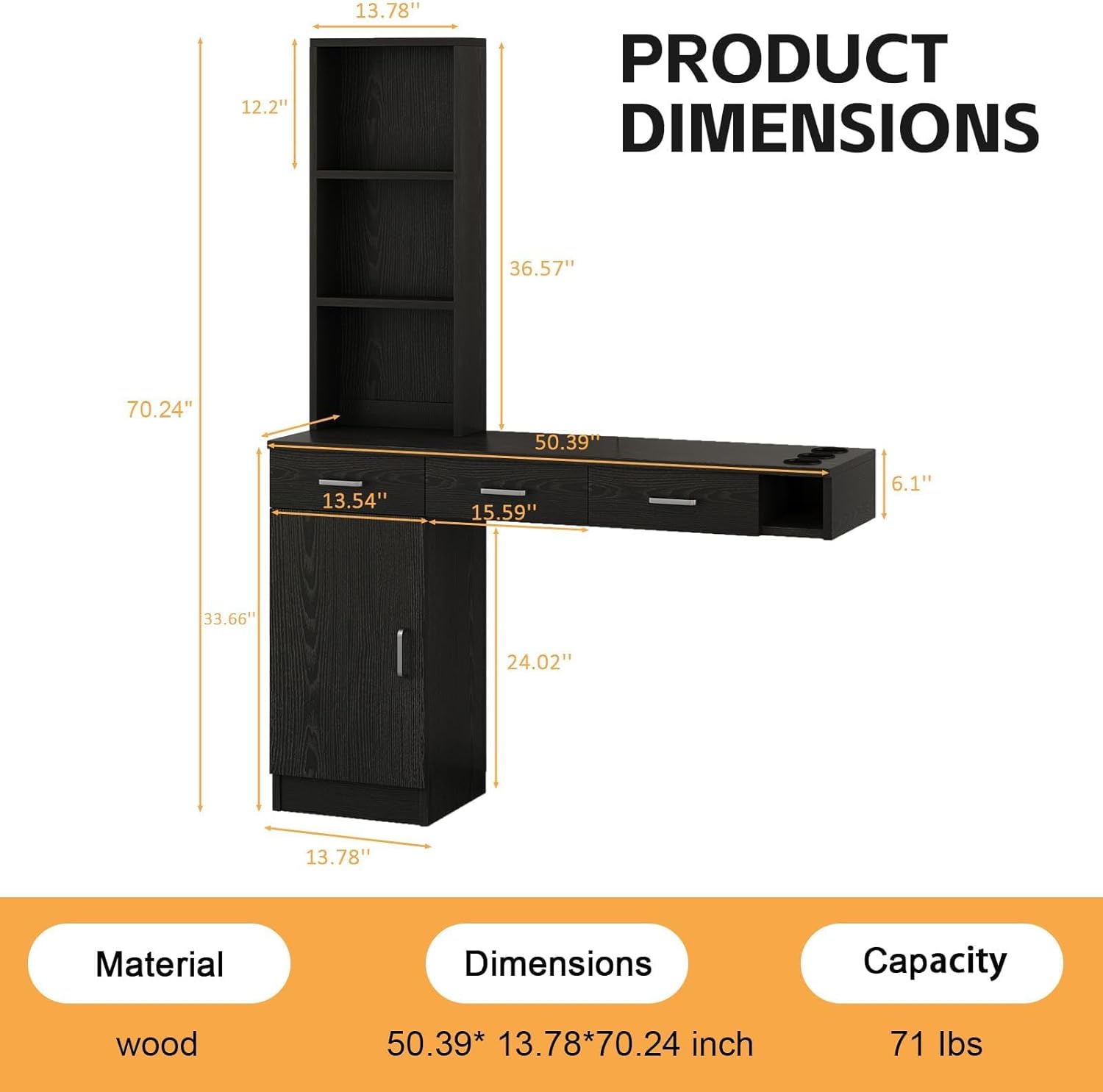 Diagram showing the dimensions of the 4ever2buy Wall Mount Barber Station