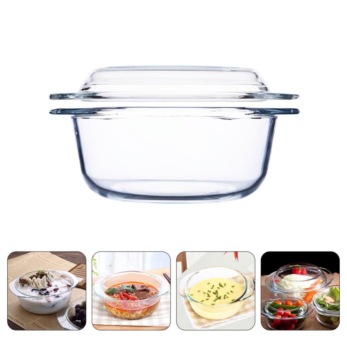 Hitzebeständige Mikrowellengeeignet Leicht zu Reinigen und mit Deckel 1l Glasschüssel aus Gehärtetem Glas zum Kochen und Servieren