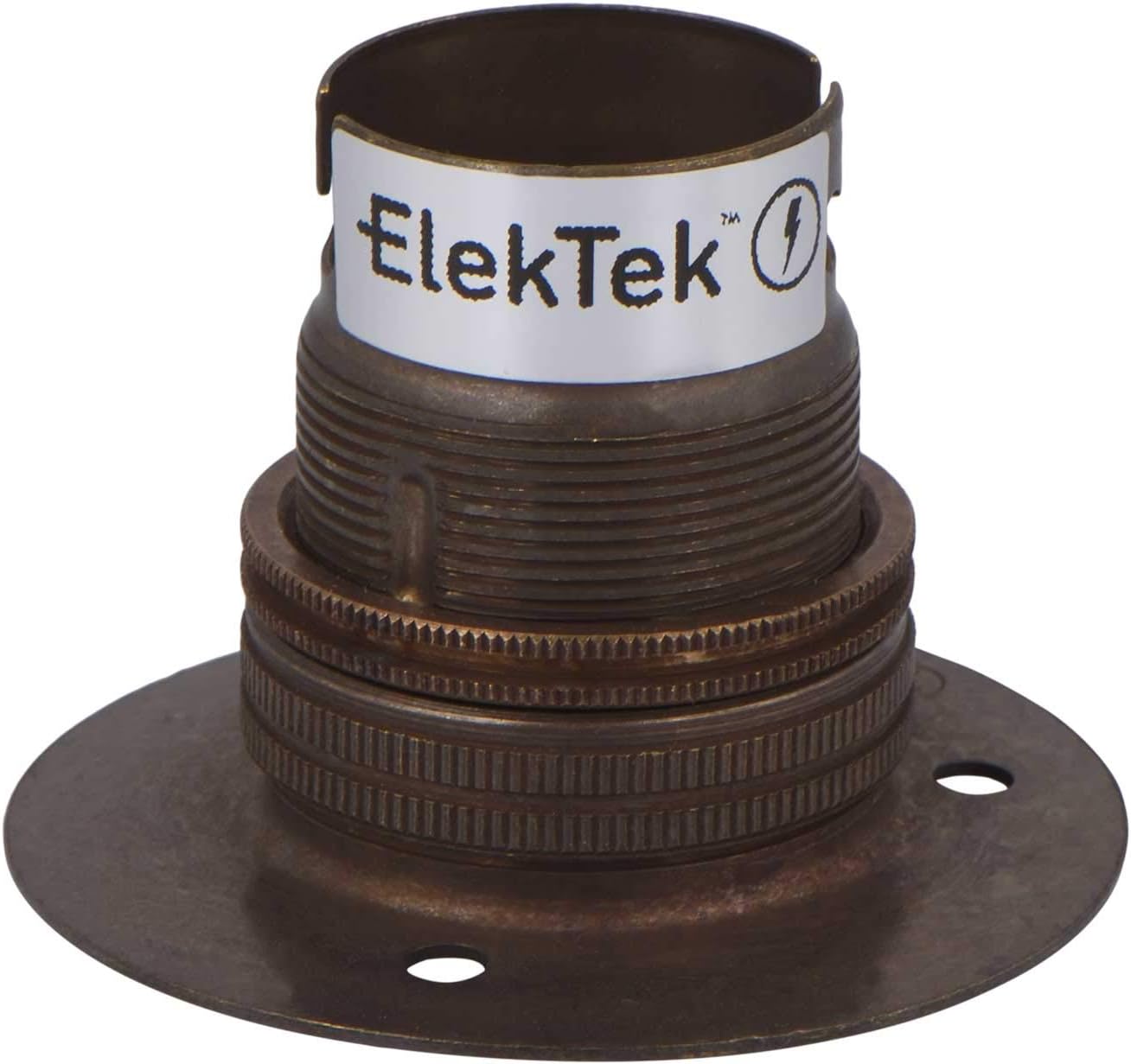 ElekTek Antique Brass B22 Batten 52mm Base BC Bayonet Cap Lamp Holder with Shade Ring, NOT for BESA Conduit Box - Made in UK
