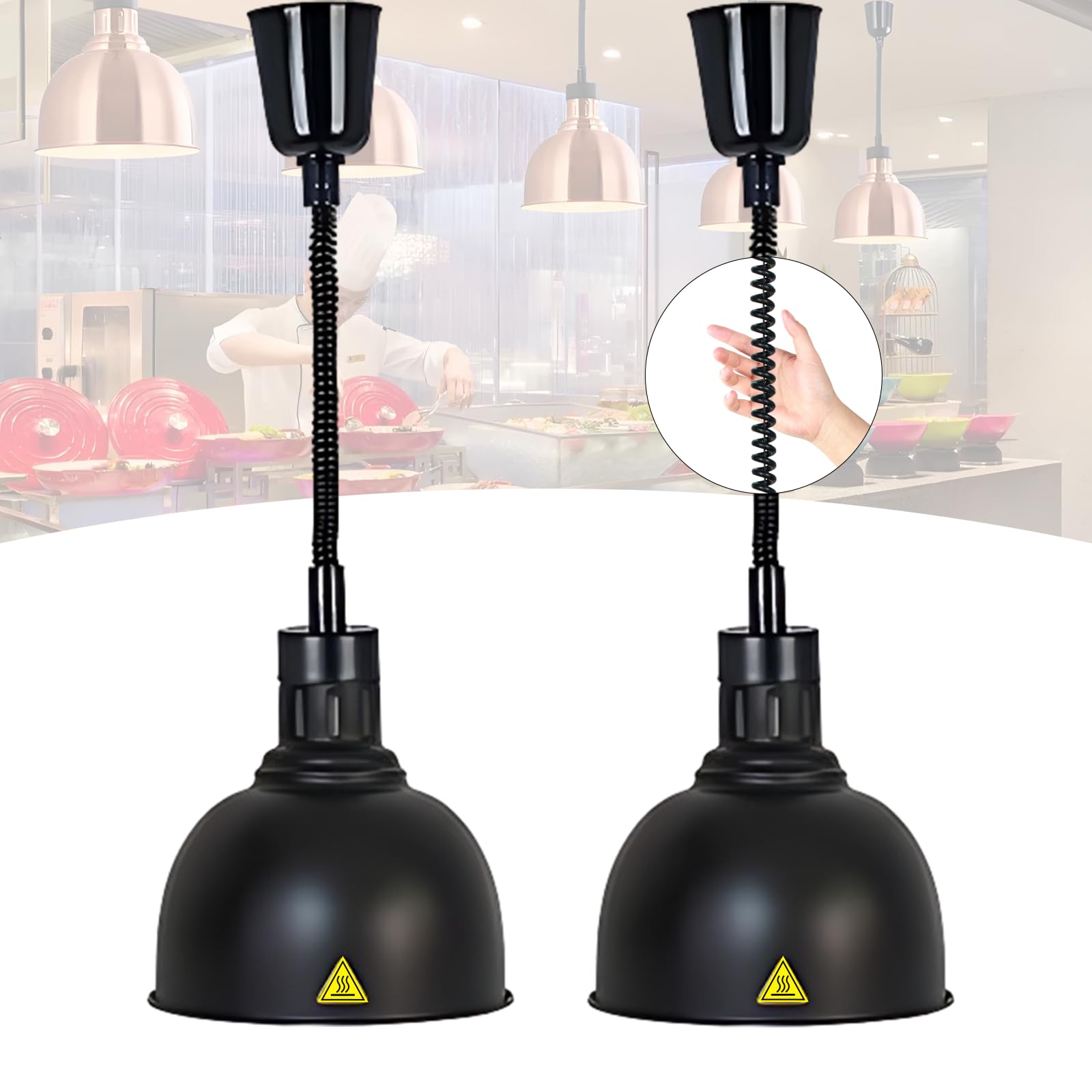 Lampada Riscaldante per Alimenti, Lampade Scaldavivande Cucina 19 cm/25 cm, Lampade Riscaldanti Cucina Ristorante Regolabile, 250W Sospeso Lampada Scalda Piatti Ristorante (C-25cm,2 Pezzi)