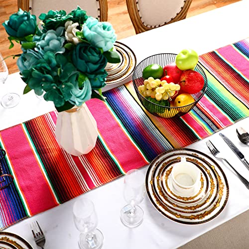12 Pcs Mexican Serape Table Runner Mexican Party Table Blanket Serape Colorful Striped Runner Fringe Cotton Table Runner Decoration For Cinco De Mayo Fiesta Party Wedding, 14 X 84 Inches (Novel Style) #TOP3