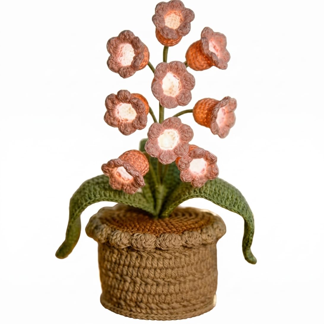 Sjfbebsy Lily of The Valley Lamp, 9-Head Crocheted Handmade Flower Light Crocheted Flowers with Led String Decorative Crochet Plant for Desk, Flower Lamp