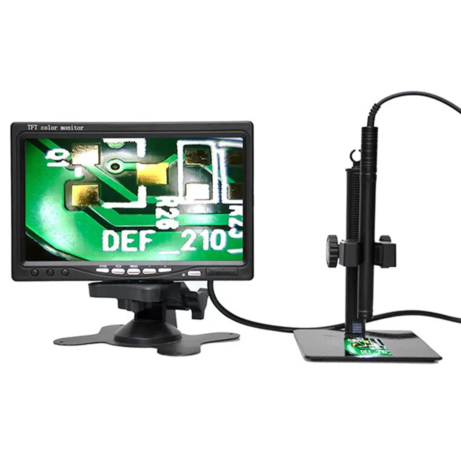 Microscopio Digital Industrial con Zoom 1-200x, Pantalla LCD de 7 pulgadas, Iluminación LED Y Soporte Ajustable, Ideal para Inspección De Circuitos Impresos Y Reparación De Teléfonos
