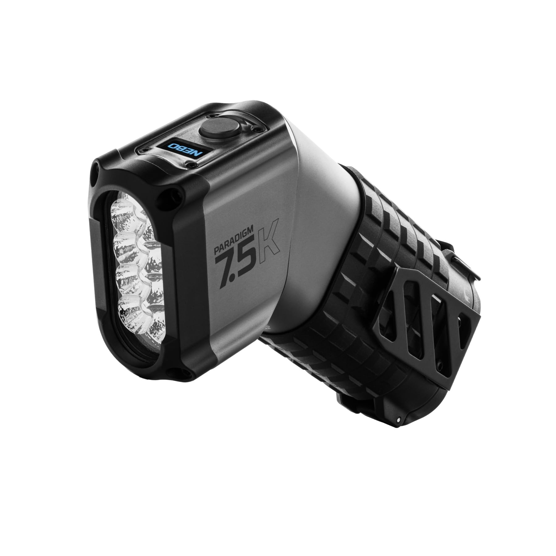 Nebo Silver Paradigm 7500 Usb‑C Rechargeable Led Flashlight – 7500 Lumens, Ergonomic Angled Grip, Oled Display, Magnetic Base & Strobe – Ipx6 Water‑Resistant
