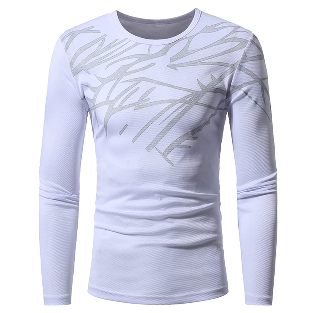 PANBOB Men Sweatshirt Round Neck Print Men Long Sleeve Shirt Spring Autumn Slim Fit Fashion Men's Base Shirt Casual Comfortable Lightweight All-Match Men's Sweater