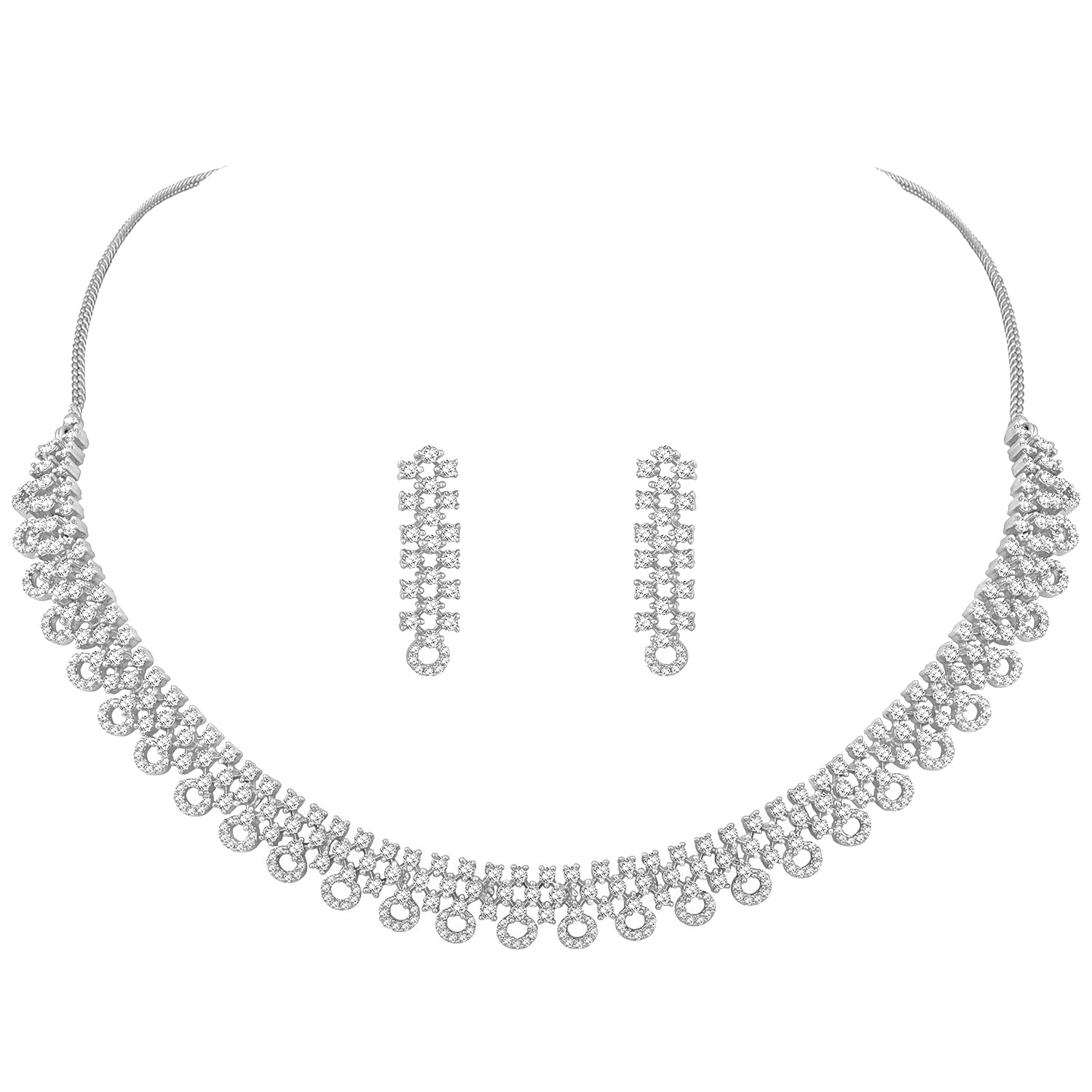 Peora Silver Plated Cubic Zirconia Studded Fancy Choker Necklace & Drop Earrings Stylish Jewellery Set Gift for Women (B0CTQL5LWL) Amazon Price History, Amazon Price Tracker