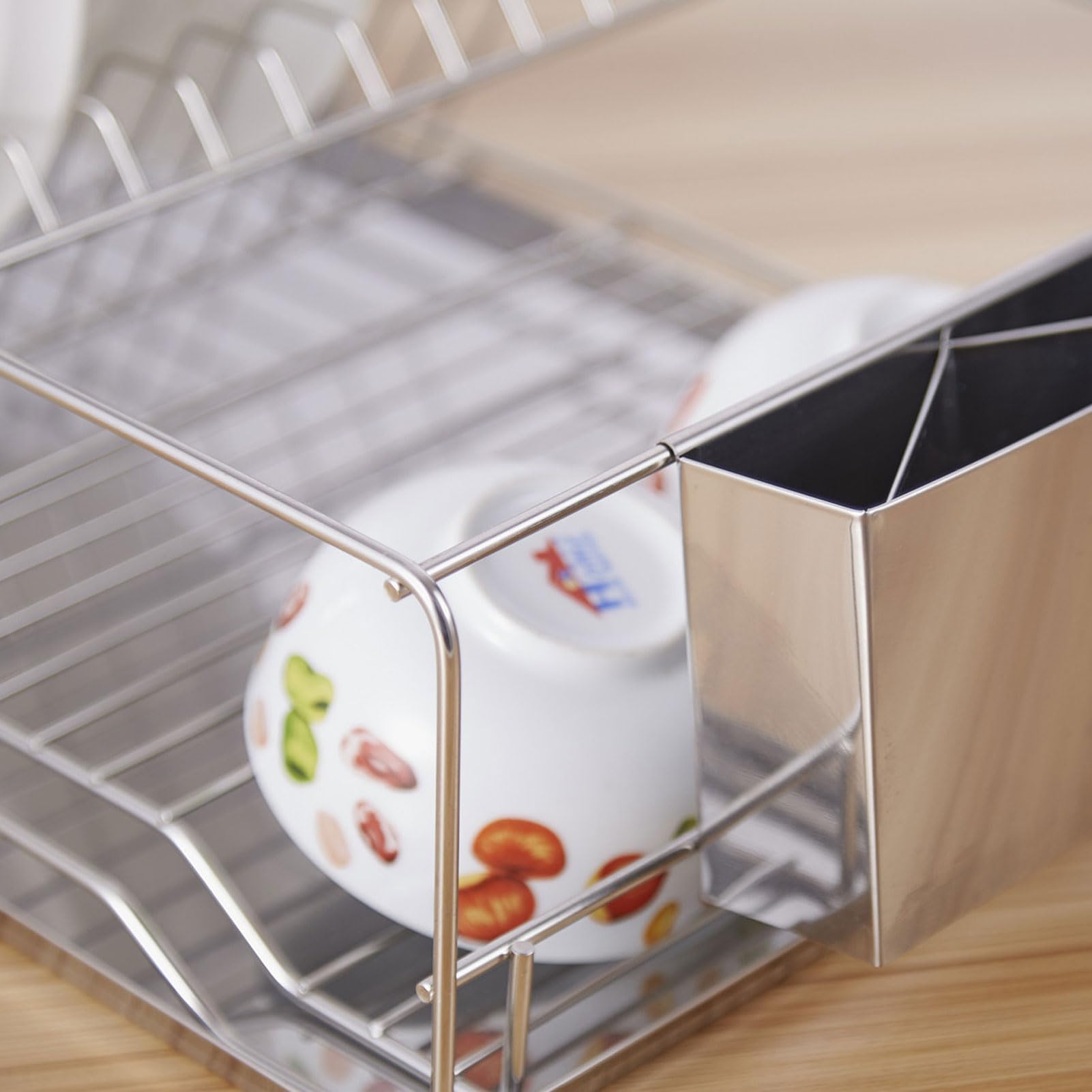 Naroote Égouttoir à Vaisselle en Acier Inoxydable, égouttoir à Vaisselle de Cuisine à 2 Niveaux avec Porte-Couverts et Plateau Inférieur, pour Assiettes, Bols, Tasses, Ustensiles