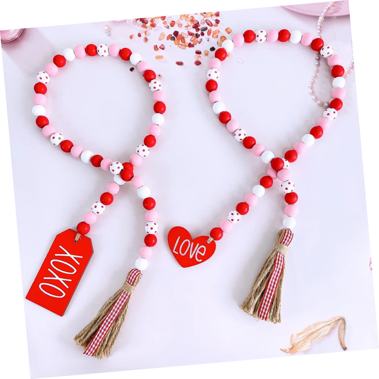 Ciieeo 4 Stück Holzperlen Zum Valentinstag Valentinstag- Bausatz Herz-anhänger Geburtstag Türdekoration Quastengirlande Armbänder Halskette Charme Glocke Lametta Reize Rot Hanfseil