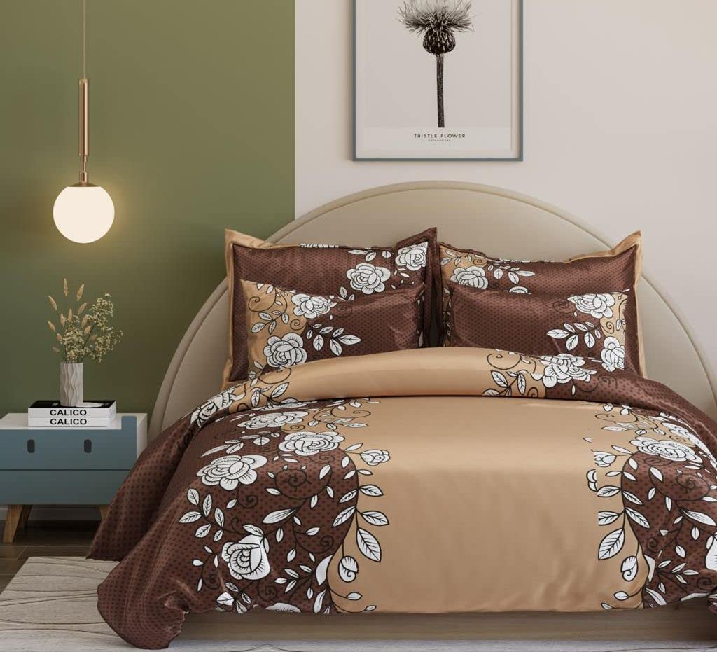 Castiqa Cotton Feels Microfiber Fabric Floral Designs Super King Size Fitted Bedsheet with 2 Pillow Covers 72x78 inch (Fits Upto 12Inch Mattress) (Coffee Floral) (B0CBCPX94T) Amazon Price History, Amazon Price Tracker
