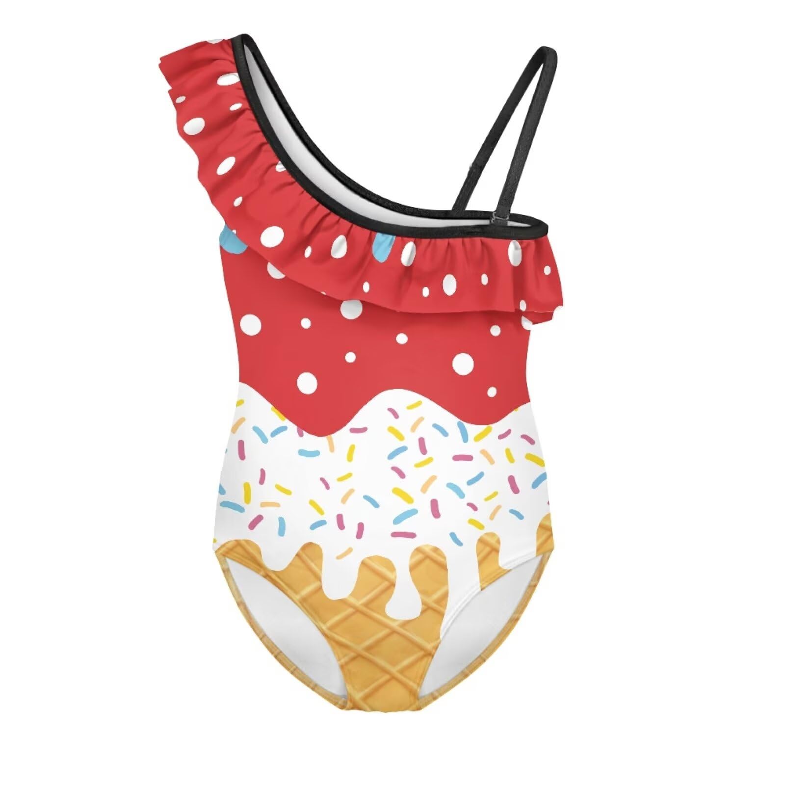 Girls One Piece Bathing Suit,Slim-Fit Ruffle Strap Swimsuit with Adjustable Strap Quick Dry Summer Beach Swim Suit
