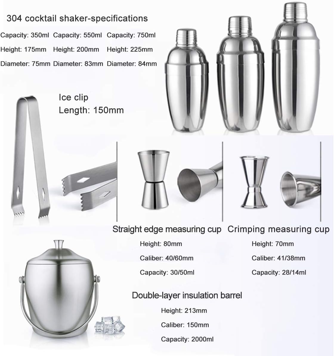 Bar Set 13-Piece Wine and Cocktail Mixing Bar Set–Bartender Kit w/Essential Barware Tools - Stainless Steel Shaker Ice Bucket Muddler Double Sided Jigger (350ml)