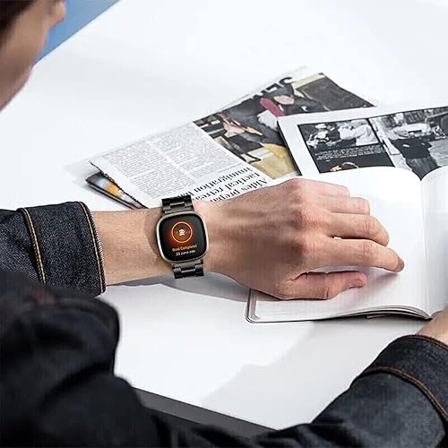 Miniatura 7 de Limque Correa de acero inoxidable compatible con Fitbit Versa 4  Fitbit Sense 2 para mujeres y hombres, pulseras de metal ajustables para reloj,