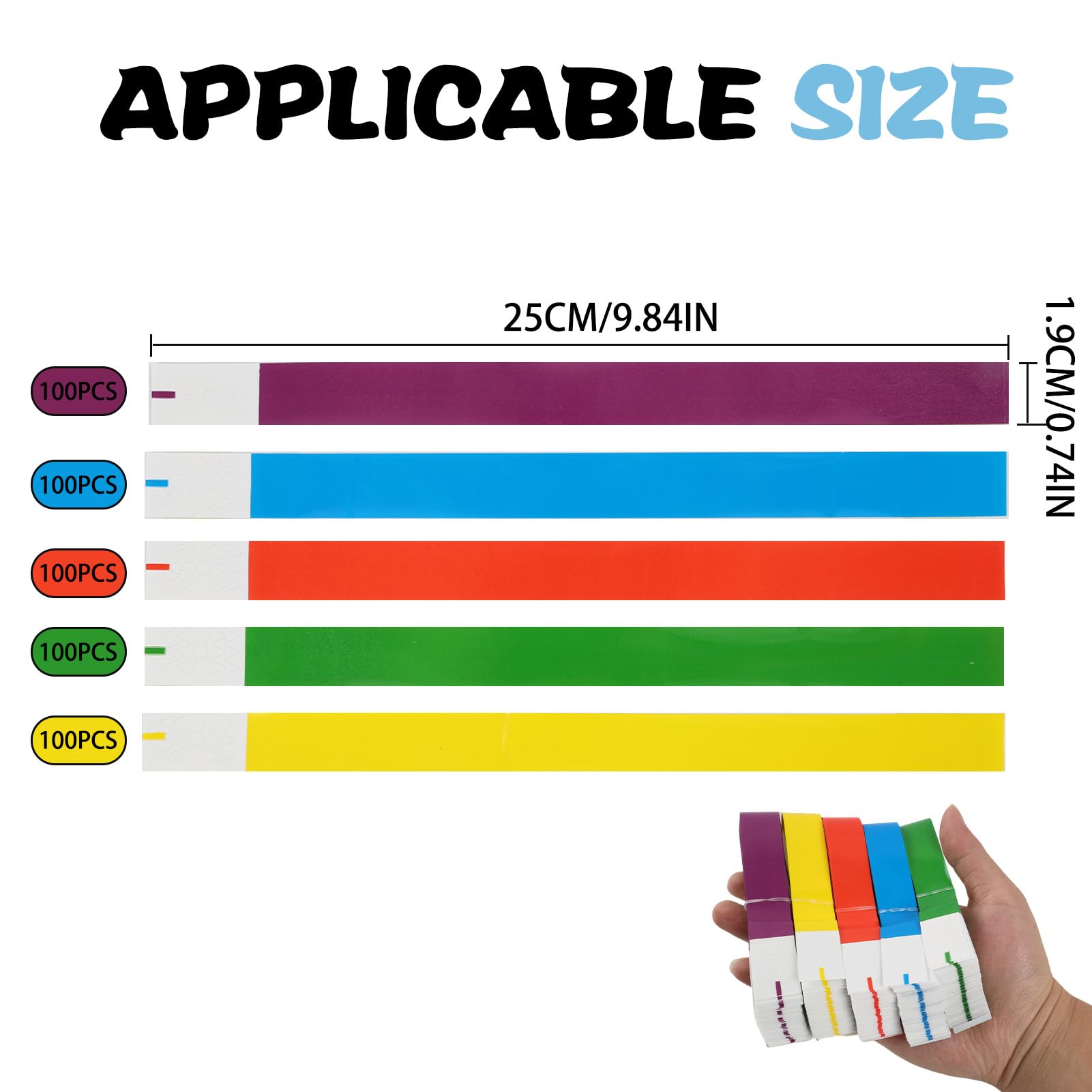 500 Pulseras de Papel Impermeables,para Eventos y Fiestas, Pulseras de Multiusos en Cinco Colores, Durable y Fácil de Usar, para Festivales de Música, Conciertos y Parques Acuáticos