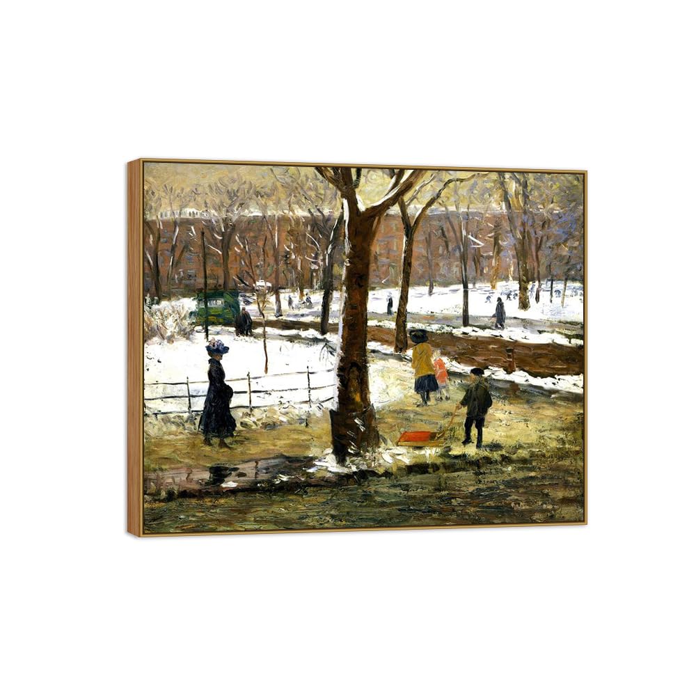 SDYSKKUG William Glackens Canvas Wall Art Prints for Living Room. Winter 85x70cm Wood Frame