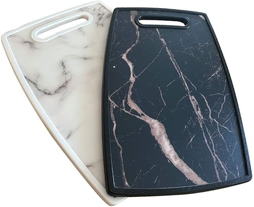 Lily's Home Tabla de cortar de cocina (juego de 2 piezas) con asas y acabado de mármol. No porosa, apta para lavavajillas