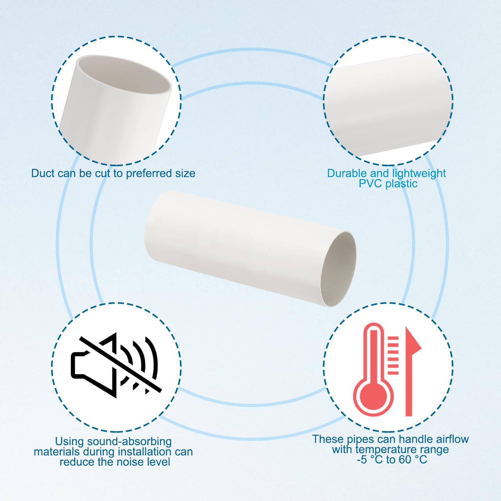 PATIKIL 6.3 Inch Round Plastic Duct Pipe Connector 12 Inch Long Duct Exhaust HVAC Ventilation Tube Ducting Extension for Dryer Vent Connection Extraction Heating Cooling Pipe Lines - Image 3