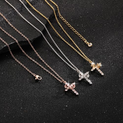 Cross Necklace for Women - Dainty Necklaces Trendy Small 14K Gold Plated Hypoallergenic Infinity Crown Cross Cubic Zirconia Pendant Box Rope Chain Necklace for Women Non Tarnish Jewelry Gift