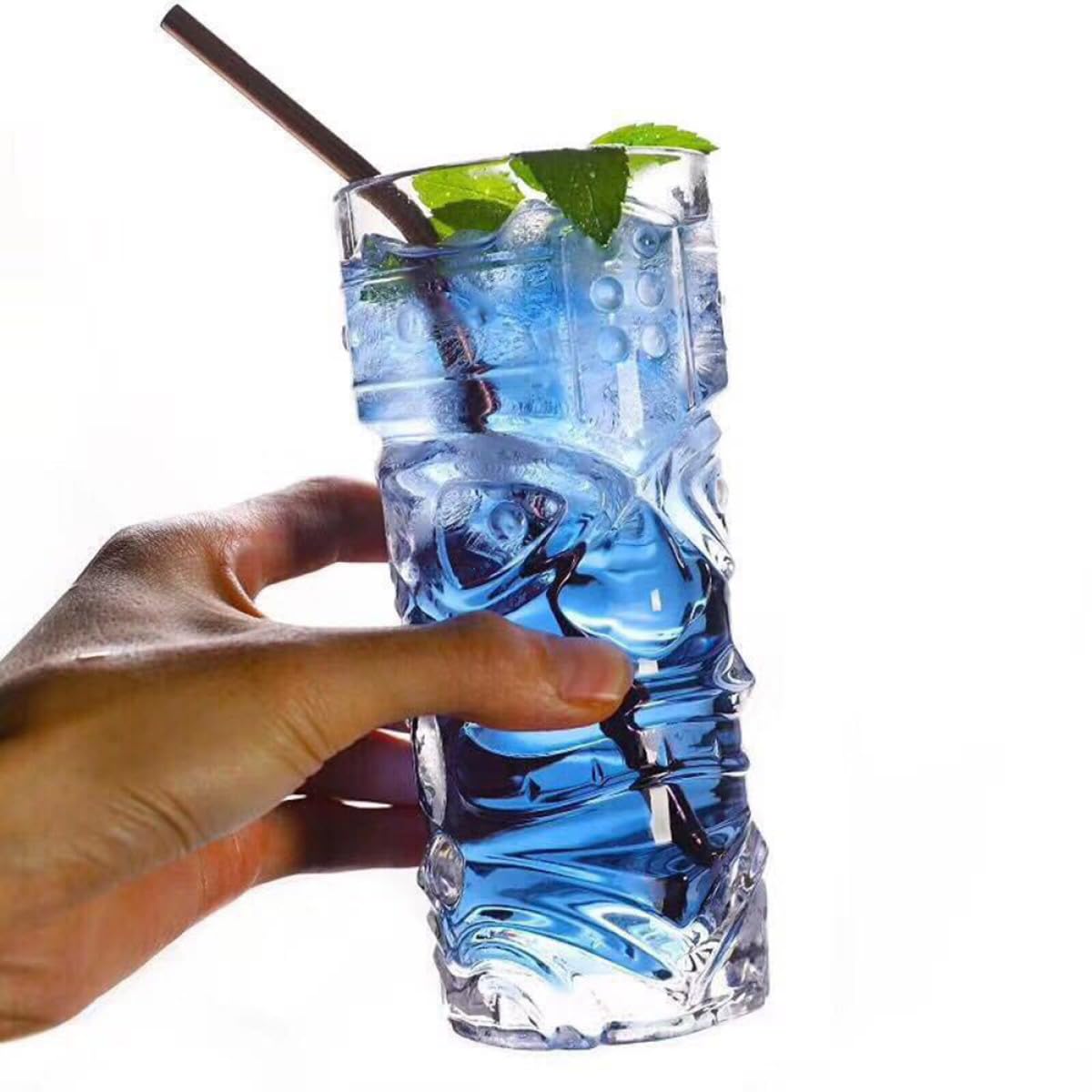 Cabilock Set de 2 Vasos de Vidrio Diseño Creativo de Tótem y Rostro, Copas para Vino Decorativas Hogar, Fáciles de Limpiar Estilo Único