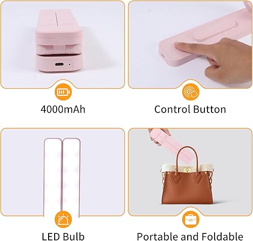 Miniatura 6 de Lámpara de escritorio LED plegable y ajustable, luz portátil de doble cabezal con atenuación continua y 3 modos de color para mesita de noche,