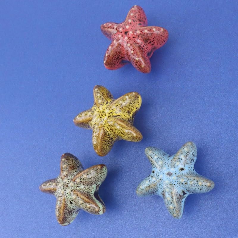 5x Starfish Ceramic Cabinet Drawer Knobs Porcelain Kids Wardrobe Handles For Closet Cupboard Kitchen Furniture Pulls Hooks - (Color: Red)