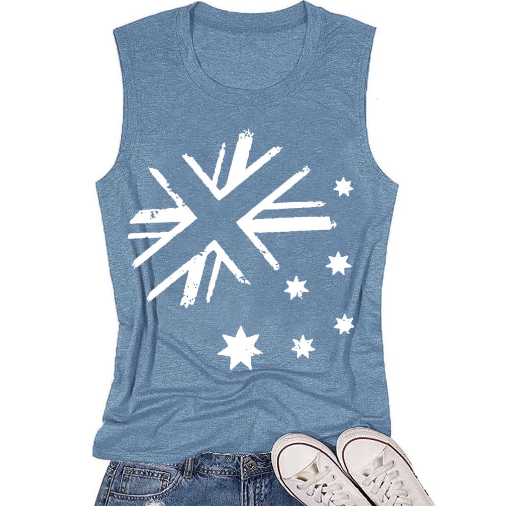 Women Graphic Tees Novelty Patriotic Stars Printed Tank Tops Summer American Flag Casual Loose Tunic Blouses