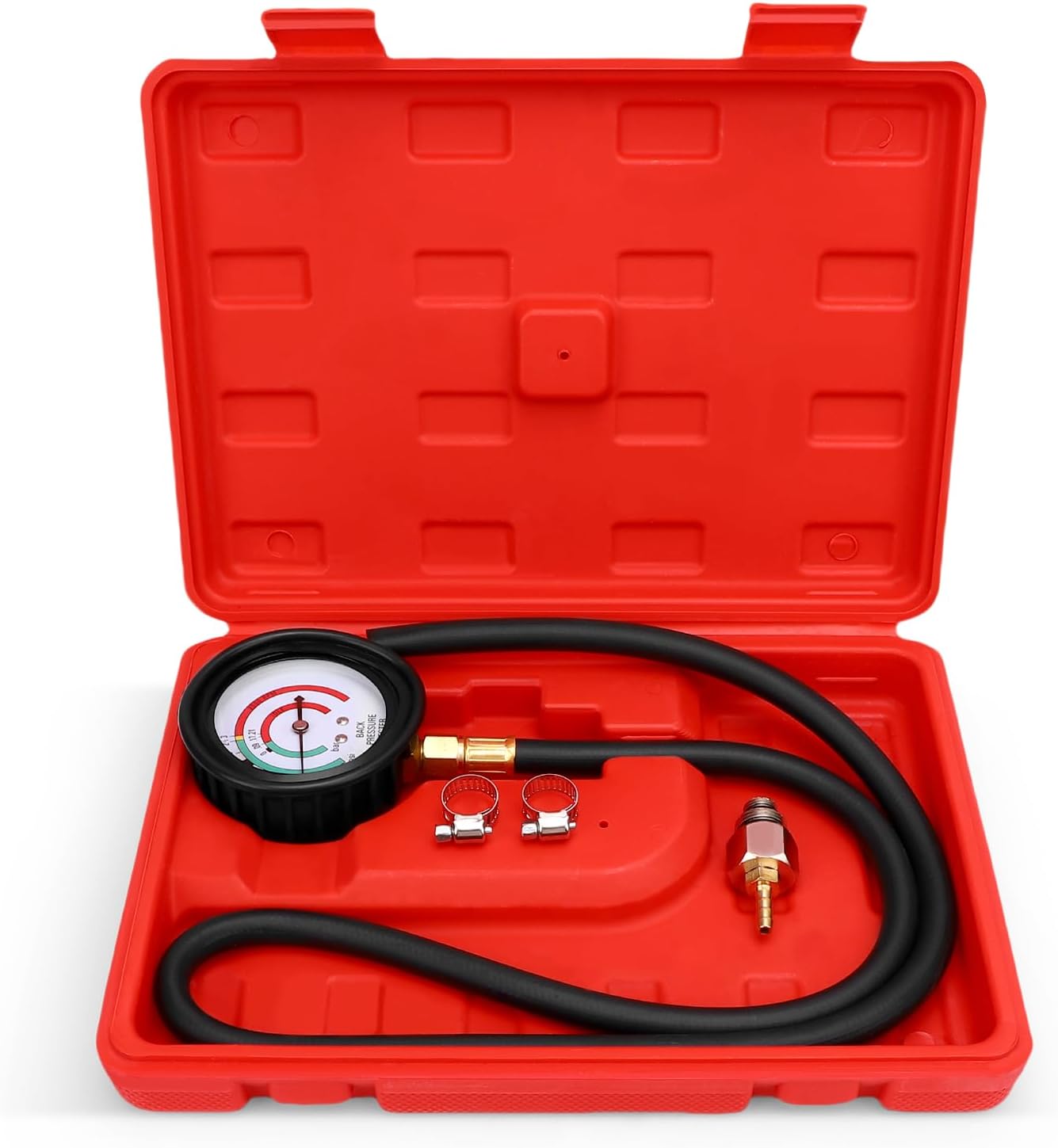 Pressure Tester Kit - Catalytic Converter Clog Diagnostic Tool with 2.5 PSI/Bar Gauge, 6FT Hose, M 12 / M 18 Adapters & ABS Case for Automotive Repair