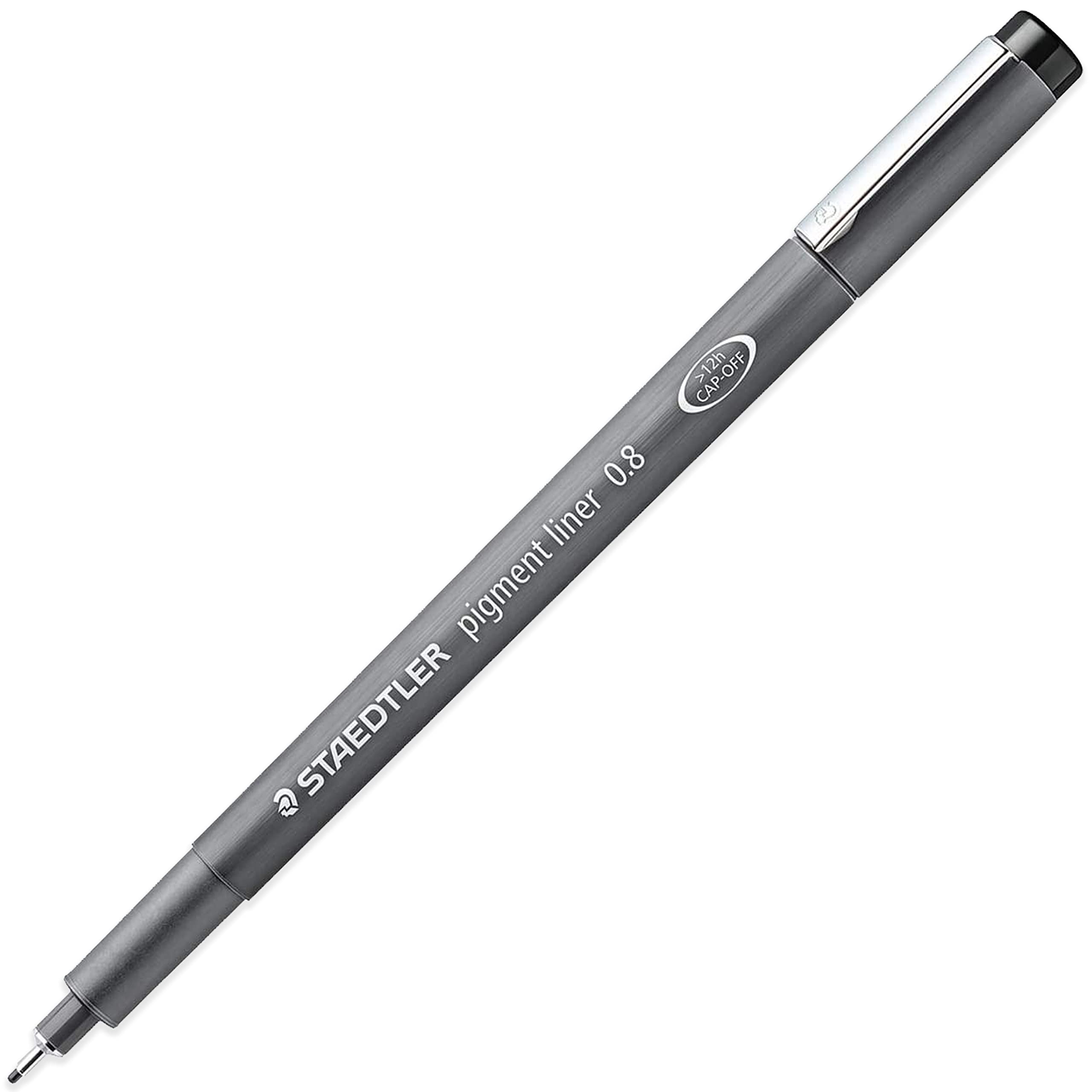 STAEDTLER 308 08-9 Pigment Liner Fineliner Pen - Pennino da 0,8 mm - Inchiostro nero - Confezione da 6