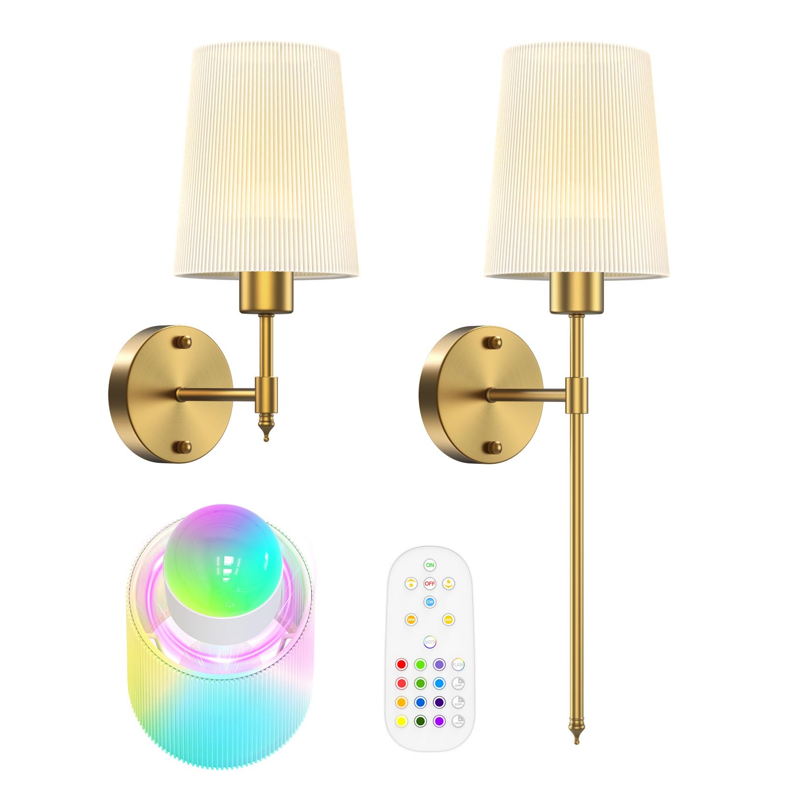 Orbecco Battery Operated Wall Light, Rechargable 10000mAh Wireless Wall Lights with 12 RGB Light & 3 Color Temperatures, Stick On Wall Lights with Timer Remote Control for Indoor, Hallway 32/56cm