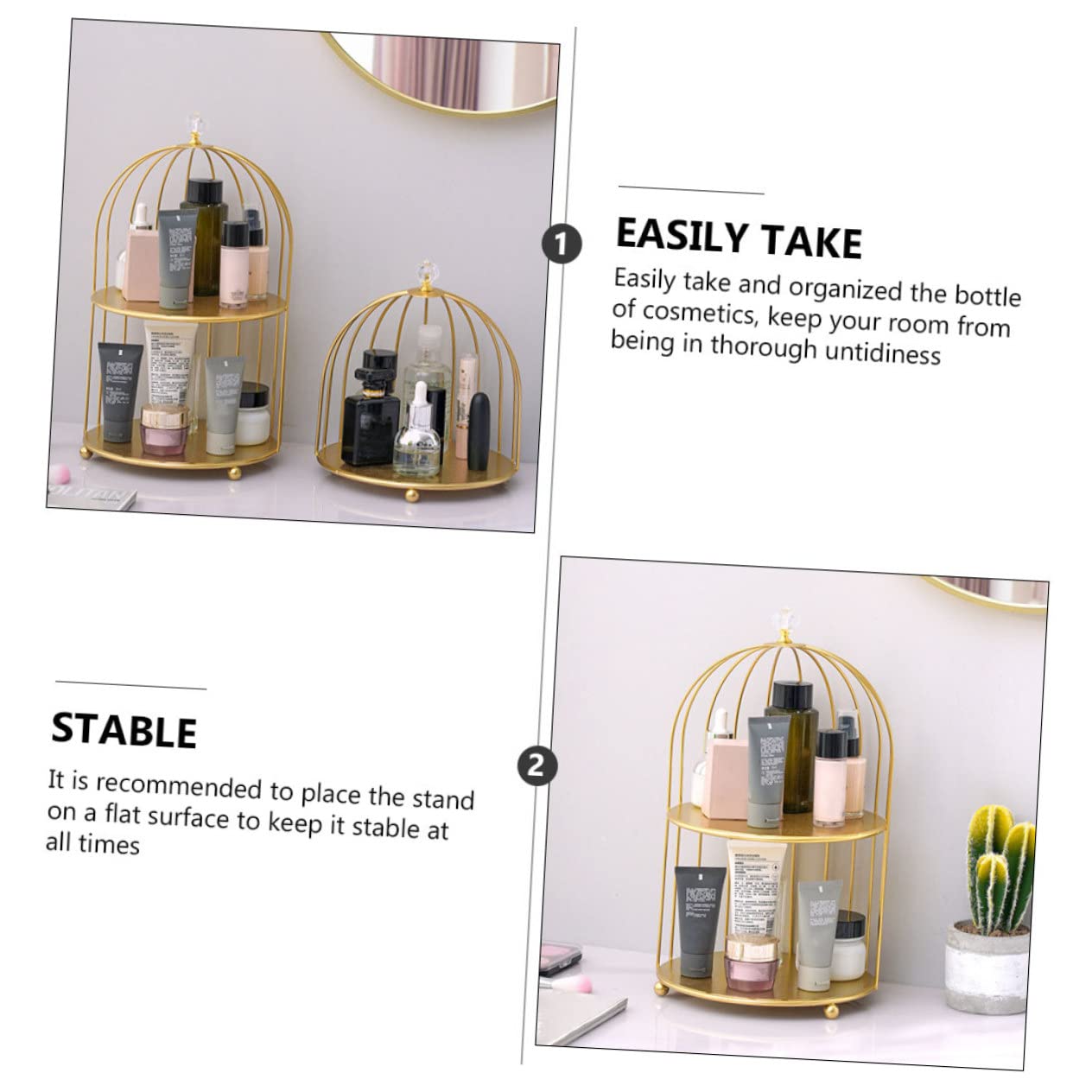 PRETYZOOM Makeup Organizer Im Vogelkäfig-design Doppelt Für Hochzeiten Partys Dekorativer Aufbewahrungsständer Für Kosmetik Und Desserts