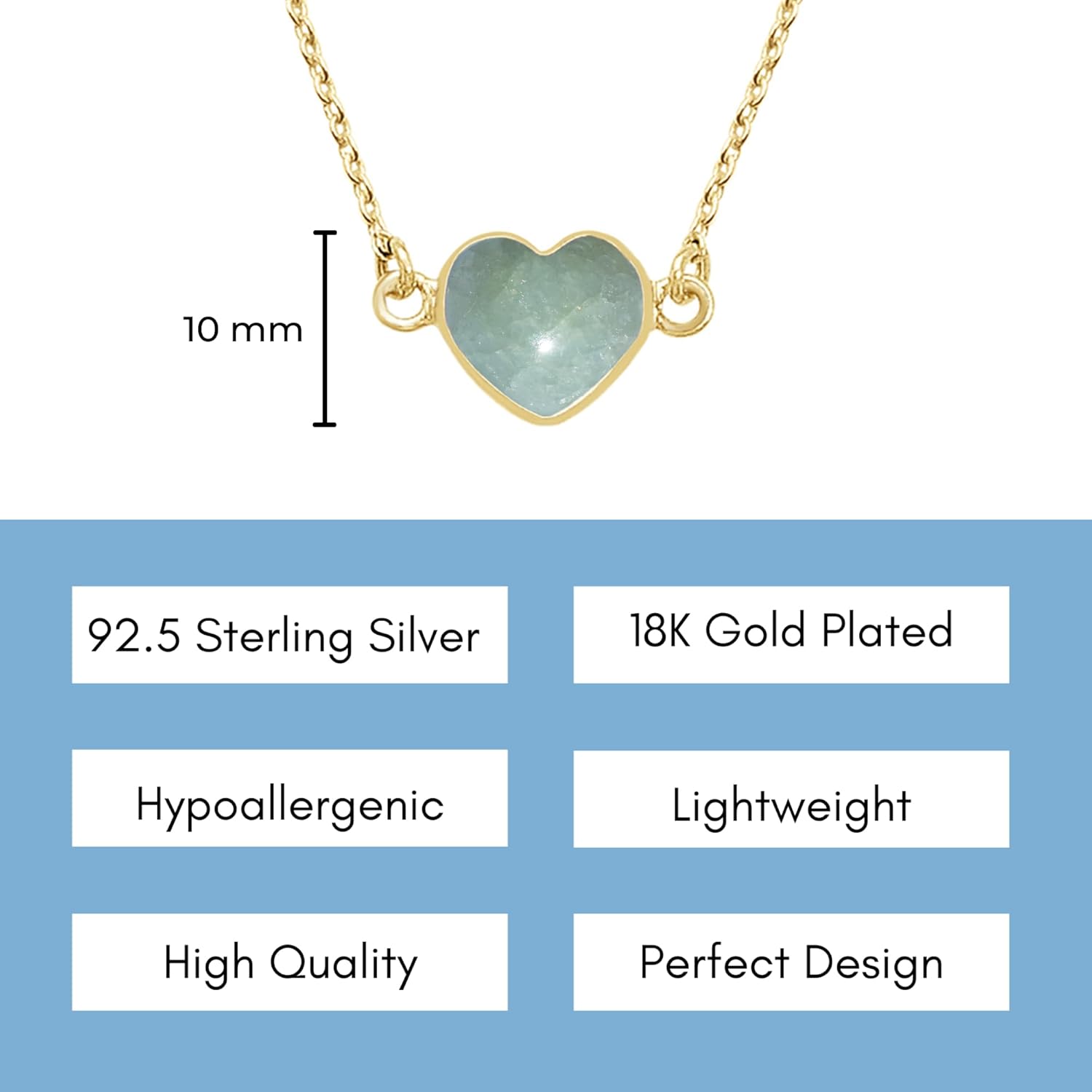 Natural Genuine Gemstone Necklace for Women - Authentic 925 Sterling Silver Necklace 18K Gold Vermeil Jewelry, Dainty Heart Shape Pendant Necklace for Teen Girls, Gift for Mothers Day