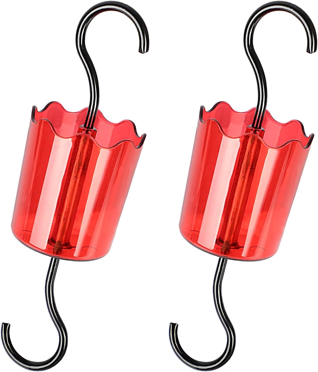 ORIENTOOLS Ant Moat for Hummingbird Feeders, Made of Durable Plastic, Suitable for All Hummingbird Feeders Hummingbird and Oriole Feeder Hanging Ant Guard Red Color, S Hooks with Brushes, Set of 2