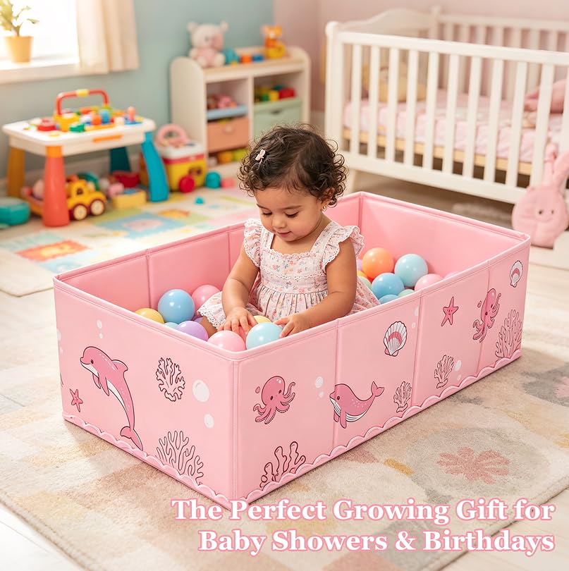 AirSwim Collapsible Baby Bathtub, Foldable Bathtub with a Drain Plug for 6M-4Y Infant Toddler, Space Saving Portable Baby Bath Tub for Travel, Quick Drain and Easy to Clean, No Assembly Required, Pink