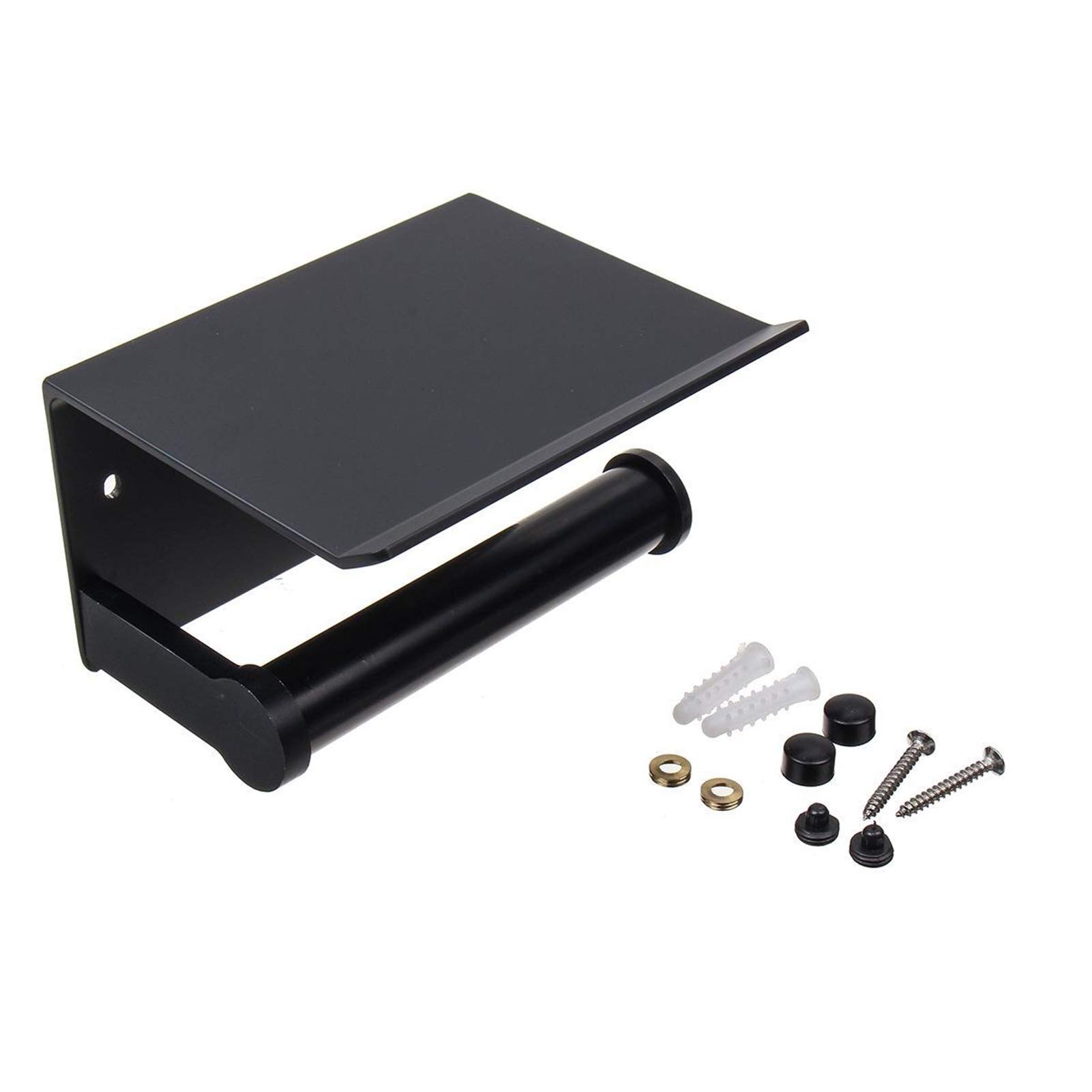 KFGISD, Bathroom Mobile Phone Holder Wall-mounted Paper HolderTissue Box With Shelf Beautiful Appearance,Toilet Roll Holders(Black)
