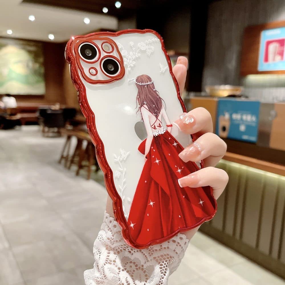 Coque iPhone 13 vagues rouge en TPU galvanisé transparent