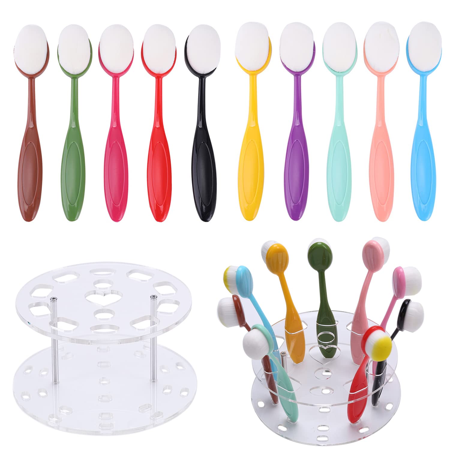 OTCRAFT 10 pcs Large Ink Blending Brushes with10 Brushes Lid and Round Brush Holder Packaging Set for Scrapbooking Background Card Templates Card Making Paper Craft Background Blender Painting