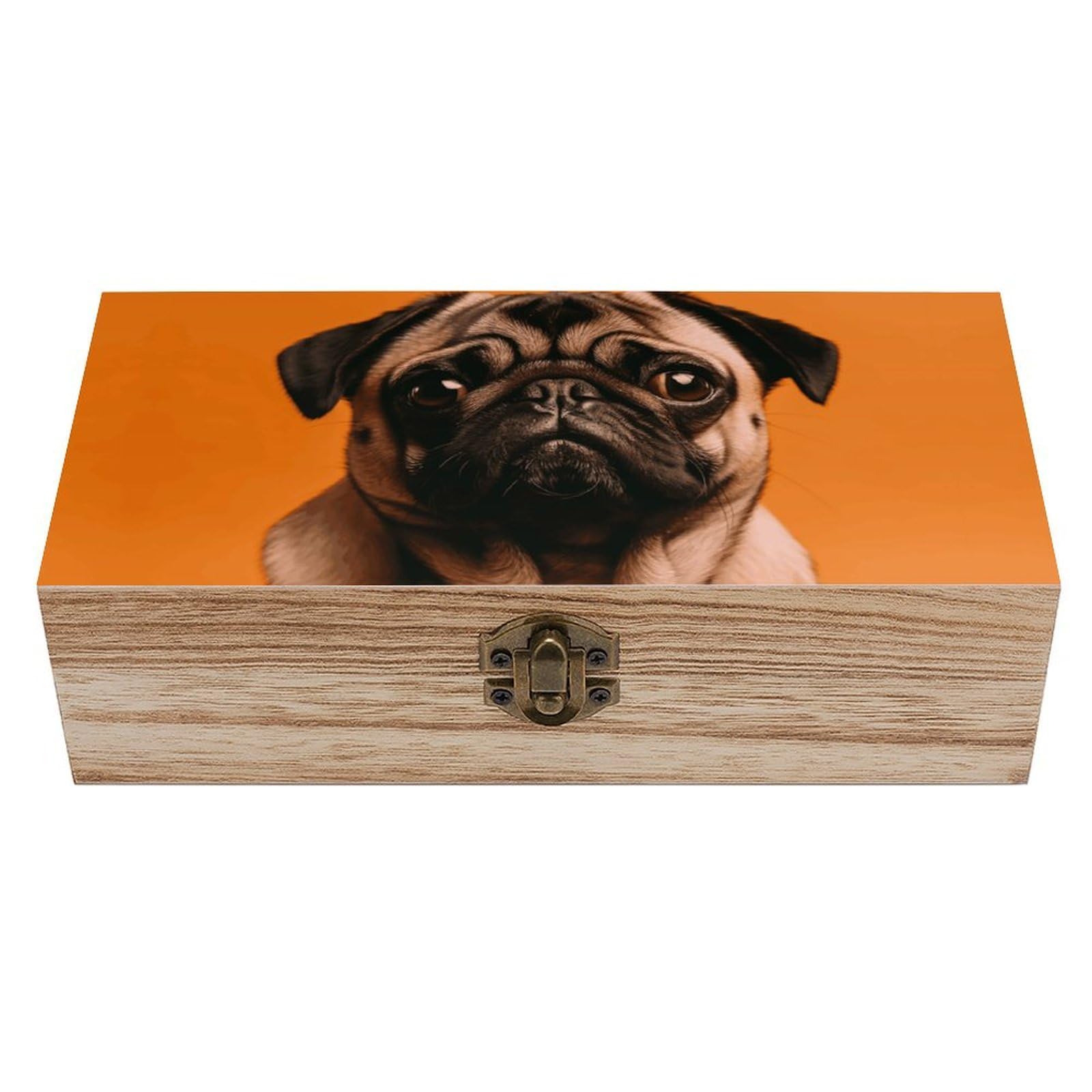FWJZDSP Wooden Storage Box A Pug Wood Gift Box with Hinged Lid Vintage Decorative Jewelry Boxes Memory Box for Jewelry Art Hobbies Home Storage Treasure Keepsake Gift 7.9''x3.9''x2.3''
