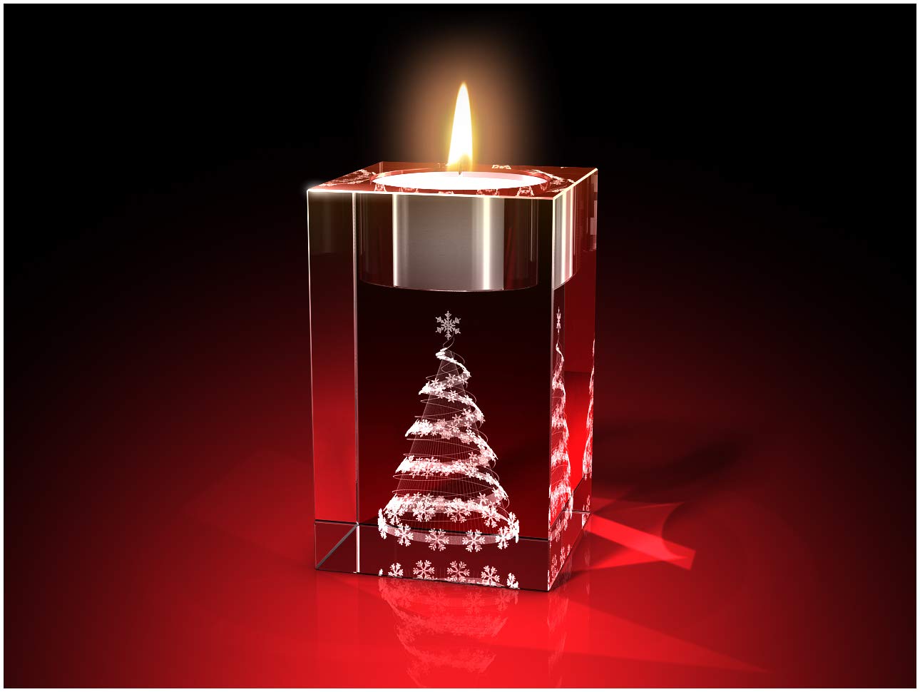 GLASFOTO.COM, Weihnachten Teelichthalter, 50 x 80 x 50 mm, Kristallglas 3D Innengravur in Premiumqualität (50 x 80 x 50 mm Adventsteelichtset 4)