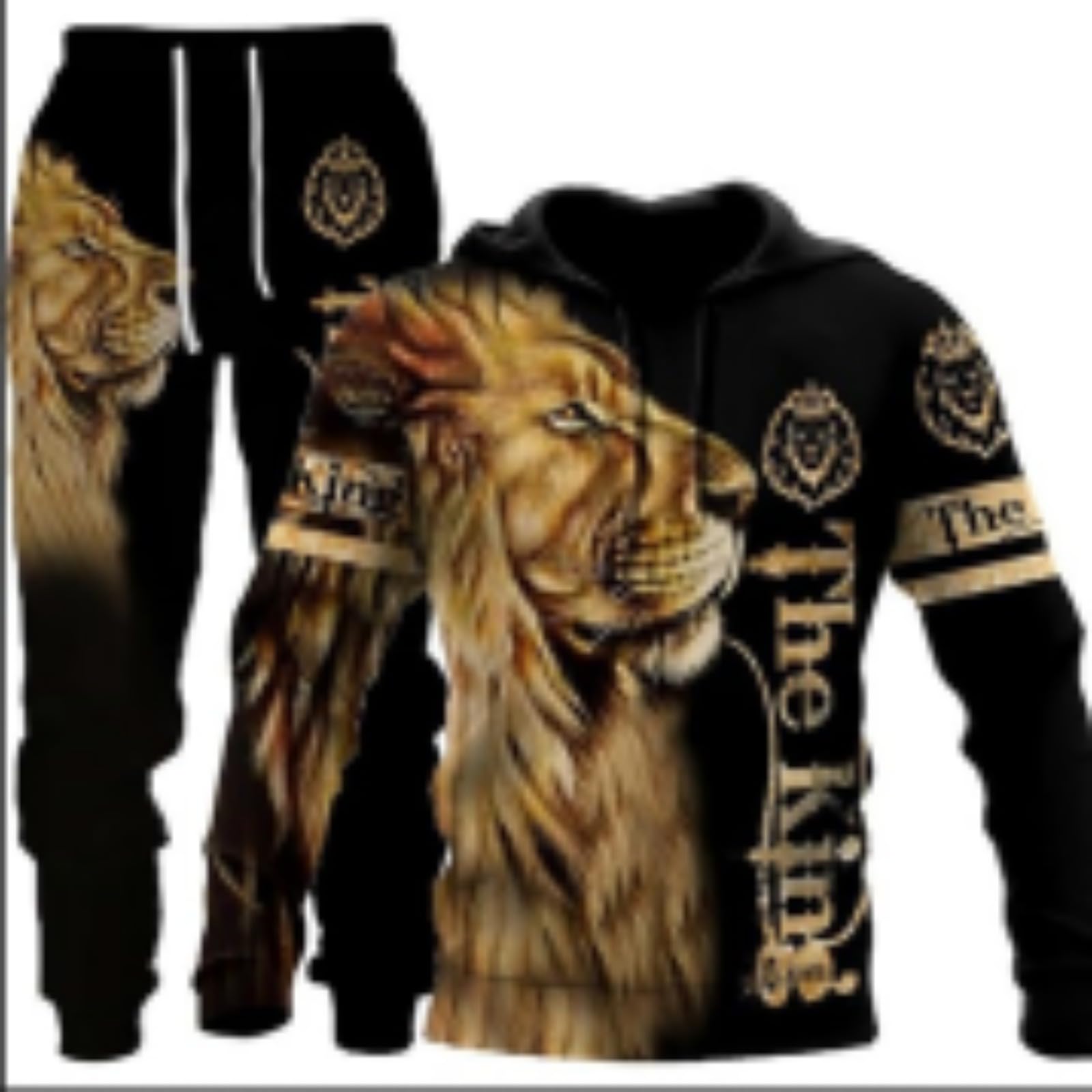 Riaaj Men's Wolf3 Wolf Tiger Lion Jogging Suit, Tracksuit, Sports Suit, Hooded + Trousers Set, Xxl