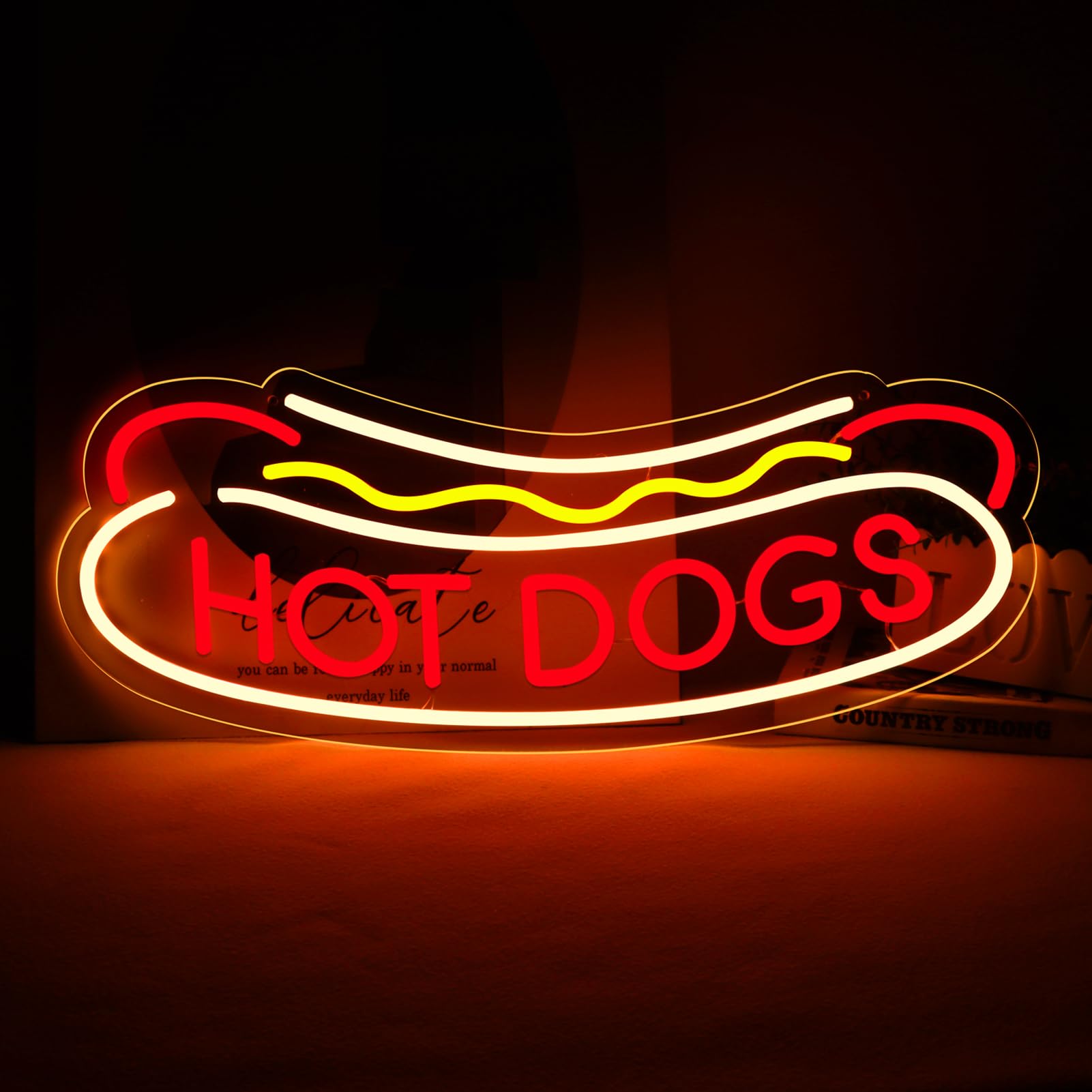 23.6"x9.4" Large Size Hot Dogs Neon Signs for Business，Neon Lights for HOT DOGS Shop Led Business Signs Suitable for Fast Food shops Christmas Birthday Party Gift