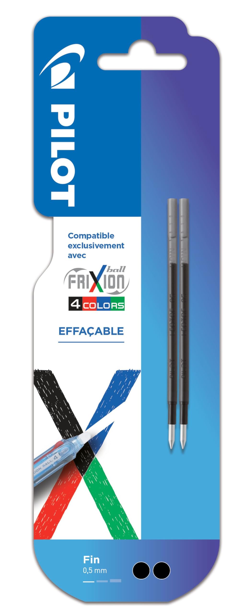 PILOT Ricariche Per Penna Cancellabile FriXion Ball 4 Colori - Punta Fine 0,5 Mm - 2 Ricariche Inchiostro Blu - 2