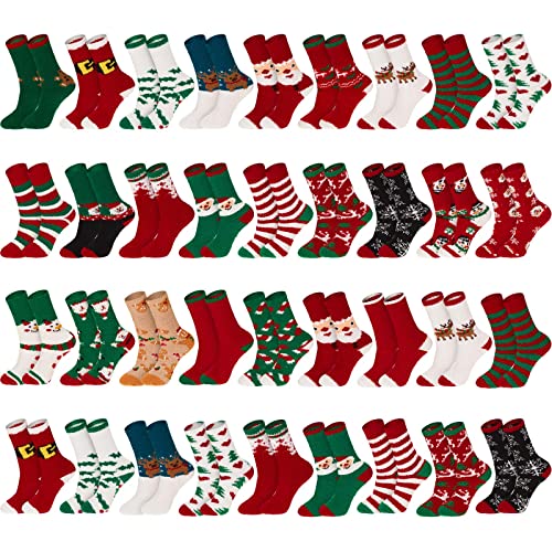Image of Hercicy Bulk Christmas Fuzzy Socks for Women Men, Fluffy Winter Warm Crew Socks
