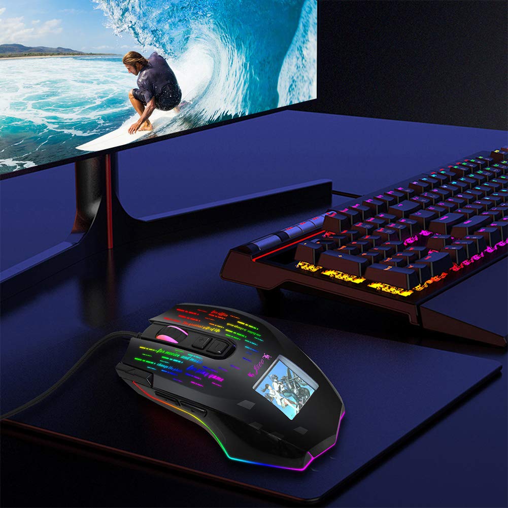 Mysz do gier z pełnokolorowym podświetleniem RGB, mysz z 6-stopniową regulacją DPI, mysz komputerowa do gier e-sportowych, mysz z wielojęzycznym sterownikiem do domowego biura Double the comfort