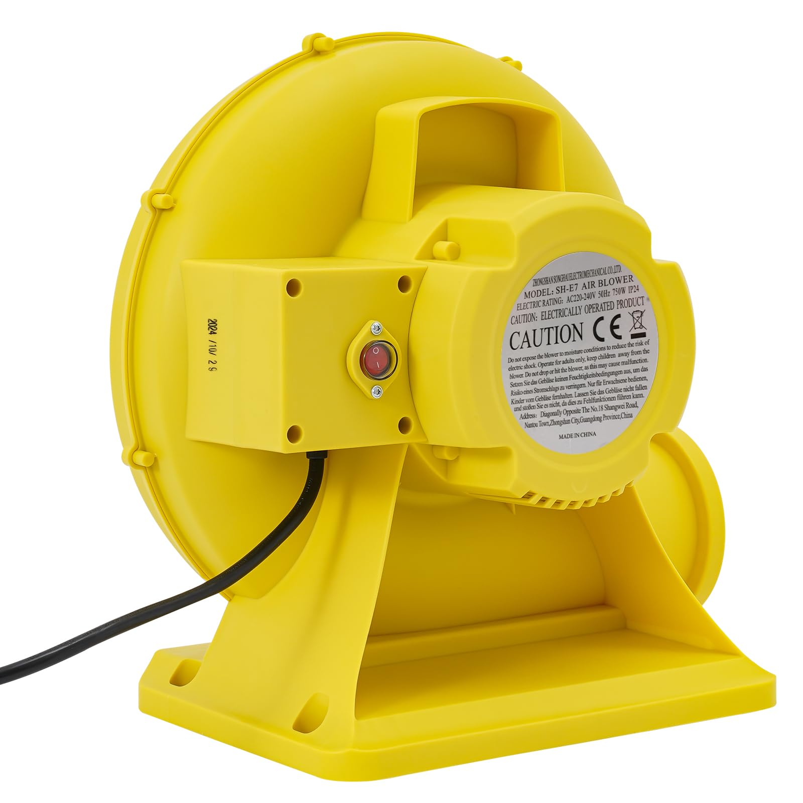 Ventola per soffiatore d'aria per prodotti gonfiabili, 750 W, per castelli gonfiabili, scivoli d'acqua, gonfiabili promozionali, con griglia di protezione e fissaggio a pavimento